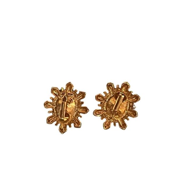 Vintage Avon Gold Tone Starburst Blue Rhinestone Clip On Earrings - Picture 5 of 11